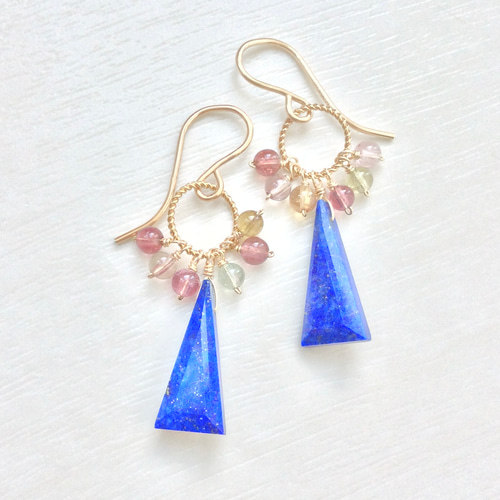 14kgfスイスブルートパーズツイストピアス/イヤリング ピアス 青星