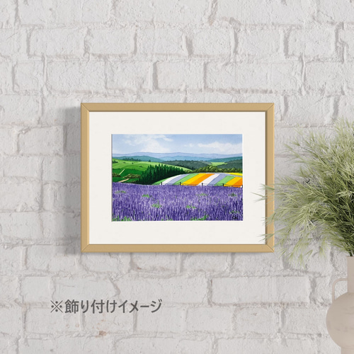 ラベンダー畑05」透明水彩画 原画 風景画 額縁付 SMサイズ 絵画