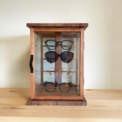 ガラス製　メガネスタンド　サングラススタンド　メガネケース　木製　ガラス板　ガラスケース　 3枚目の画像