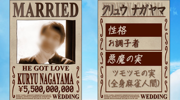 結婚式のオープニングムービー作ります ワンピース風のムービーで 二人の新しい船出を祝いましょう！ U1283770585(9750円)