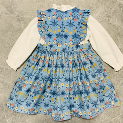 【受注制作サイズ80〜130】ベストオブモリス　デイジー　使用　子供服　フリルエプロンワンピース　 5枚目の画像