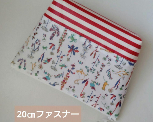 オーダー品　リバティ×半クリア ラミネートポーチ 折り紙ポーチ L字ファスナークリアポーチ アーカイブパッチワーク