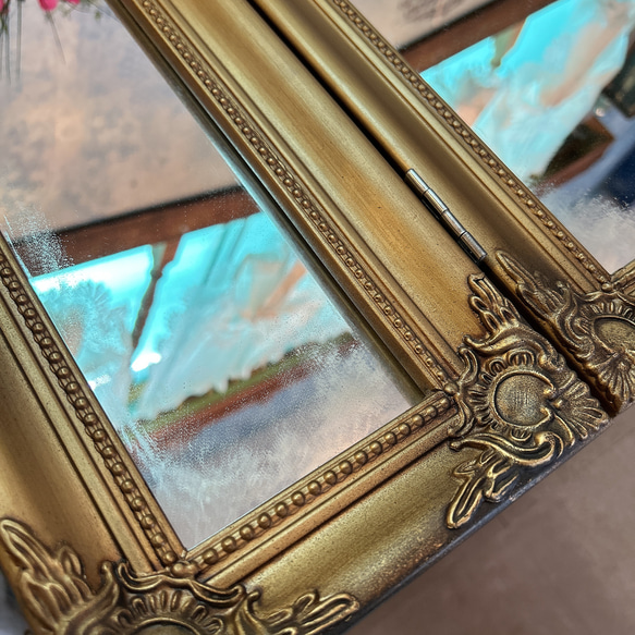 アンティークな部屋  おしゃれな鏡 三面鏡 ⑤ ウォールミラー 2WAY 折畳み式 壁掛け鏡 置き鏡 11枚目の画像