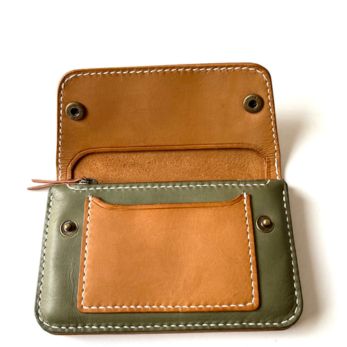 オリーブグリーンのミドルサイズの革財布 長財布 R-S工房 通販