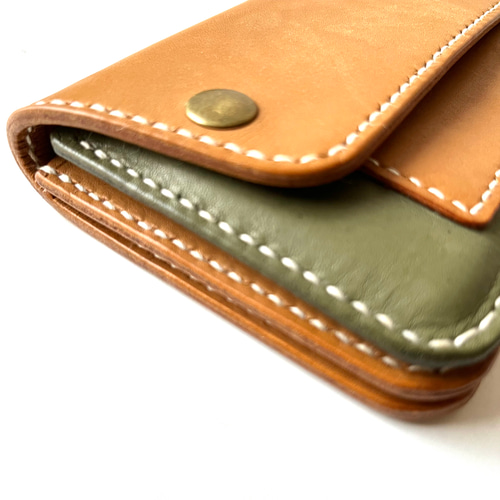 オリーブグリーンのミドルサイズの革財布 長財布 R-S工房 通販