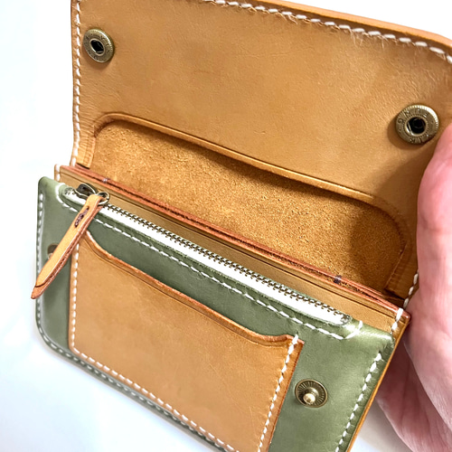 オリーブグリーンのミドルサイズの革財布 長財布 R-S工房 通販