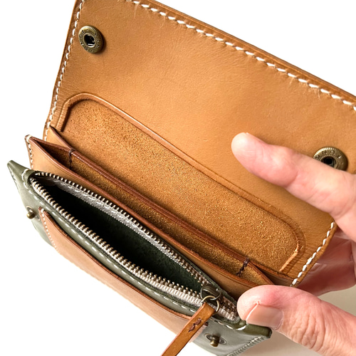 オリーブグリーンのミドルサイズの革財布 長財布 R-S工房 通販