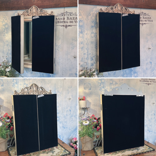 アンティークな部屋 おしゃれな鏡 三面鏡 ① ウォールミラー 2WAY  