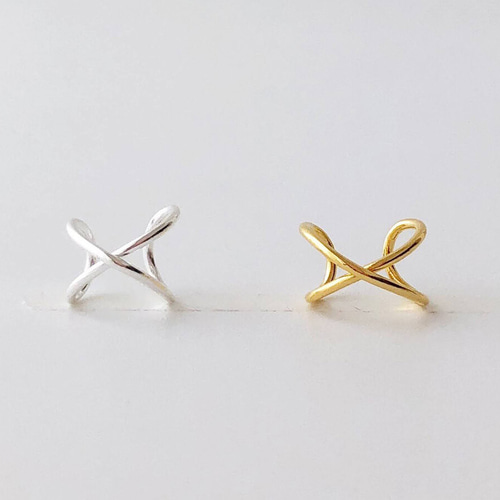 EM-764P/K18GP /右側のみ Thin line crossイヤーカフ 真鍮×18K  
