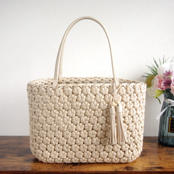 ファー付き　花結びのかごバッグ ペットキャリー ハンドメイド ファー付き花結びのかごバッグ ペットキャリー