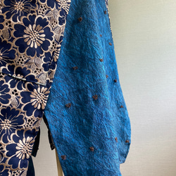 ハンドメイド　着物リメイク　藍染　ロングジレ　Lサイズ 6枚目の画像