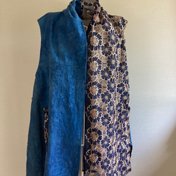 ハンドメイド　着物リメイク　藍染　ロングジレ　Lサイズ 3枚目の画像