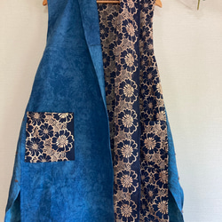 ハンドメイド　着物リメイク　藍染　ロングジレ　Lサイズ 1枚目の画像