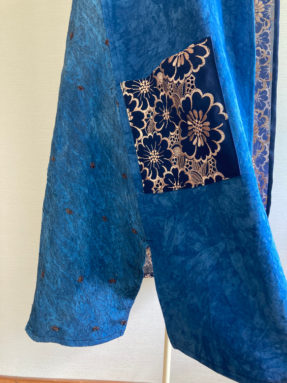 ハンドメイド　着物リメイク　藍染　ロングジレ　Lサイズ 5枚目の画像