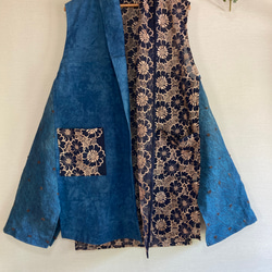 ハンドメイド　着物リメイク　藍染　ロングジレ　Lサイズ 2枚目の画像