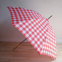 竹製傘塊格子紅色 防曬防雨長傘 ALCEDO 161047 陽傘傘 格子竹柄 第12張的照片