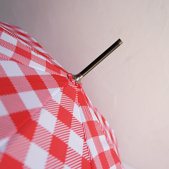 竹製傘塊格子紅色 防曬防雨長傘 ALCEDO 161047 陽傘傘 格子竹柄 第18張的照片