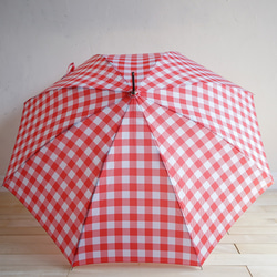 竹製傘塊格子紅色 防曬防雨長傘 ALCEDO 161047 陽傘傘 格子竹柄 第15張的照片