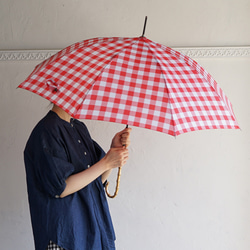 竹製傘塊格子紅色 防曬防雨長傘 ALCEDO 161047 陽傘傘 格子竹柄 第9張的照片