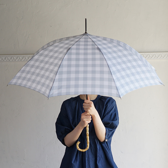 竹製傘塊格紋 lt.灰色 防曬防雨長傘 ALCEDO 161048 遮陽傘格紋 第1張的照片