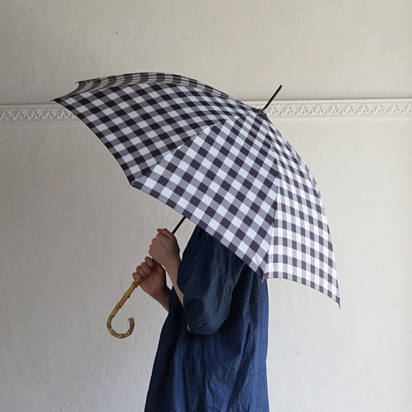 竹格紋傘 黑色 防曬防雨長傘 ALCEDO 161049 遮陽傘 格紋竹柄 第11張的照片