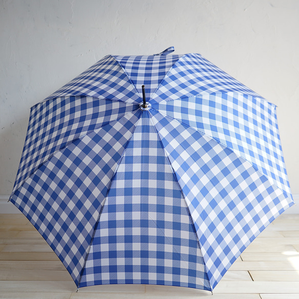 竹製雨傘方格紋海軍藍長傘晴雨兩用 ALCEDO 161050 遮陽傘雨傘格紋竹柄 第15張的照片