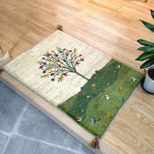 ペルシャ　ギャッベ 玄関　85×57 緑　ザクロの木 ペルシャ ギャッベ 玄関 85×57 緑 ザクロの木 ペルシャ ギャッベ 玄関