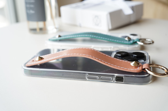 クリア×革のベルト イタリアンレザーブッテーロのiPhoneケース 本革 ハードケース TPUソフトケース 5枚目の画像