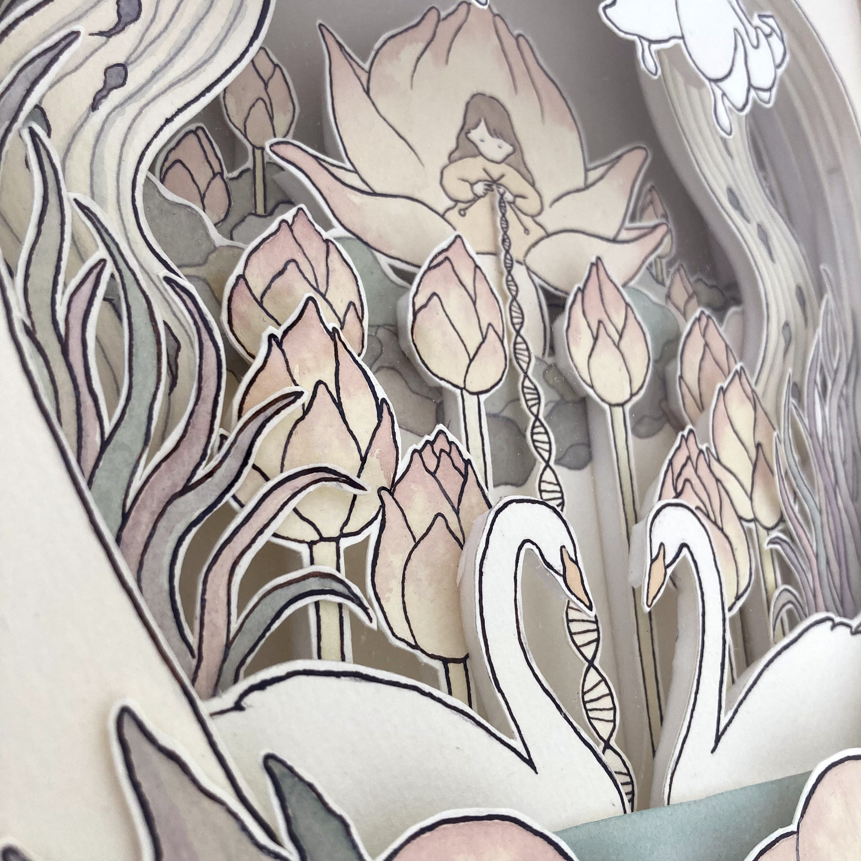 配送 祈りの水瓶 水彩画 イラスト 蓮 白鳥 編み物 ホルン 湖 壺 ユリ