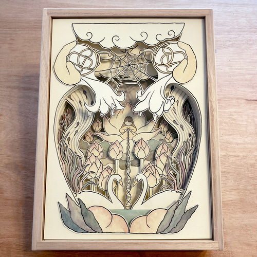 石による壺の立体絵画