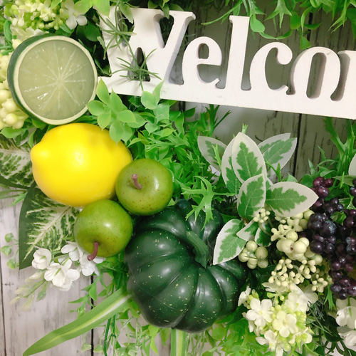 44cmレモンや青りんごのフルーツウェルカムグリーンリース アーティ