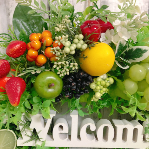 44cmレモンや青りんごのフルーツウェルカムグリーンリース アーティ