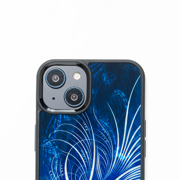 天然貝 螺鈿アート【iPhone/Galaxy対応】 ブルーフェニックス ｜HQ スマホケース・マグセーフ変更可 4枚目の画像