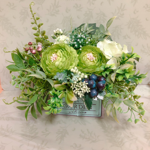 ラナンキュラスのグリーンポット フェイクグリーン アーティフィシャル