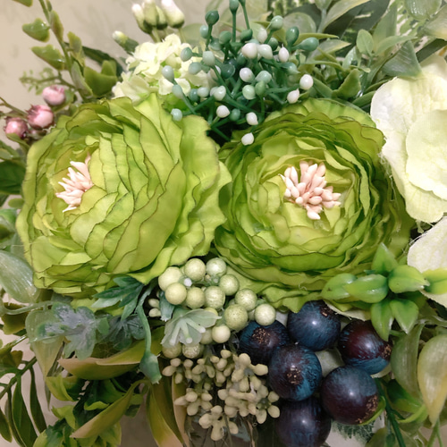 ラナンキュラスのグリーンポット フェイクグリーン アーティフィシャル