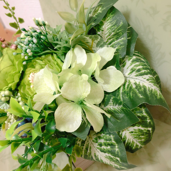 ラナンキュラスのグリーンポット　フェイクグリーン　アーティフィシャルフラワー　造花　鉢植え　寄せ植え 4枚目の画像