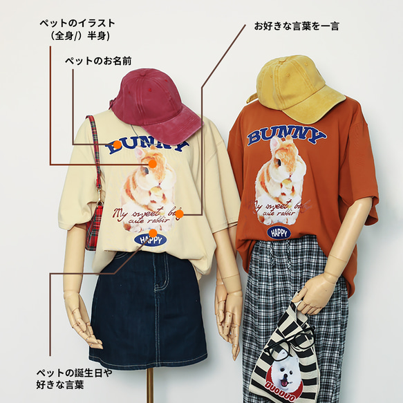 【うちの子Tシャツ】ペットグッズ　オリジナル似顔絵イラスト Tシャツ ペアルック　うちの子オリジナルグッズ　猫　犬　オー 4枚目の画像