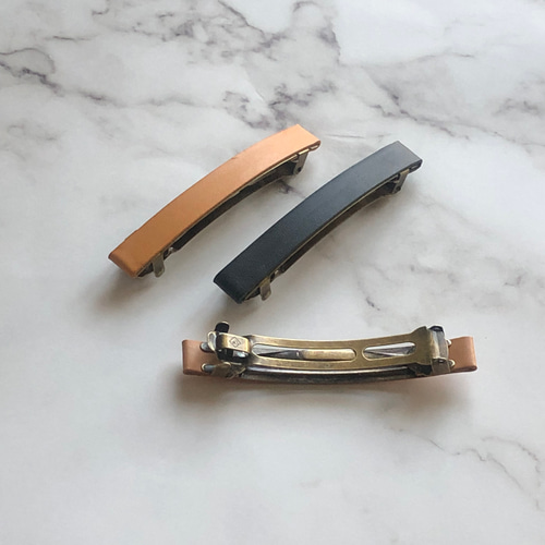 牛本革】 ヘアバレッタ アンティーク調 8.5cm×1cm レザー ヘア