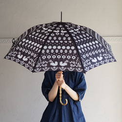 竹傘馬扎爾黑色長傘防曬防雨ALCEDO 161046遮陽傘雨傘東歐圖案鳥 第1張的照片
