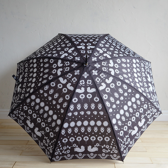 竹傘馬扎爾黑色長傘防曬防雨ALCEDO 161046遮陽傘雨傘東歐圖案鳥 第15張的照片