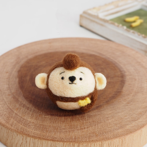 受注製作】まゆおさる -バナナをお供に- 羊毛フェルト 羊毛フェルト  