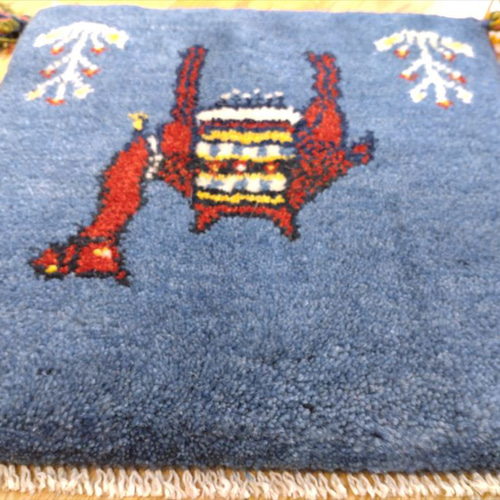 人気商品】 ペルシャ ギャッベ 藍色 青 ラクダ 39×39.5 ミニマット
