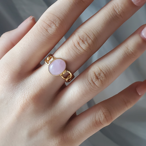 チェーンリング,個性的なシルバーリング、クンツァイト天然石リングRS