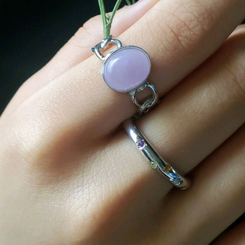 チェーンリング,個性的なシルバーリング、クンツァイト天然石リングRS