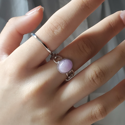 チェーンリング,個性的なシルバーリング、クンツァイト天然石リングRS