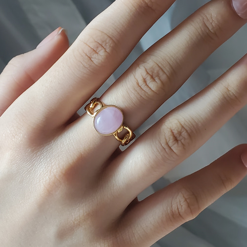 チェーンリング,個性的なシルバーリング、クンツァイト天然石リングRS