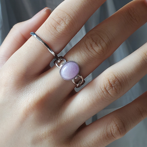 チェーンリング,個性的なシルバーリング、クンツァイト天然石リングRS