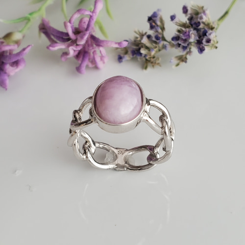 チェーンリング,個性的なシルバーリング、クンツァイト天然石リングRS