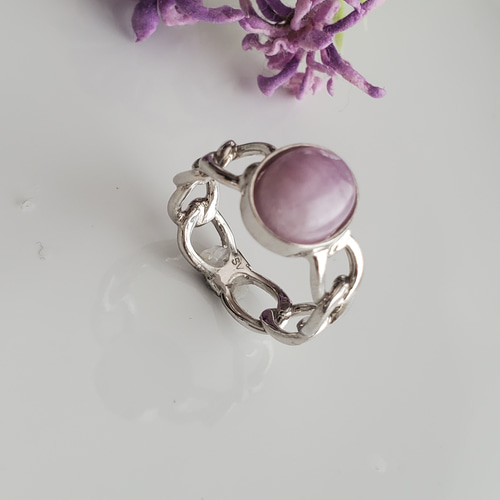 チェーンリング,個性的なシルバーリング、クンツァイト天然石リングRS