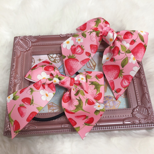 確認　たらりんヘアリボン ヘアゴム ロングリボン　1039　苺　いちご 確認たらりんヘアリボン ヘアゴム ロングリボン1039苺いちご